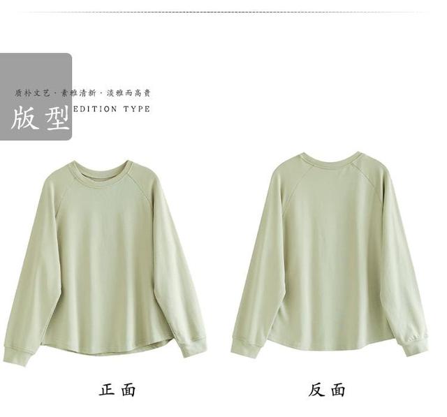 Long-Sleeve Round Neck Plain Raglan T-Shirt Product Image