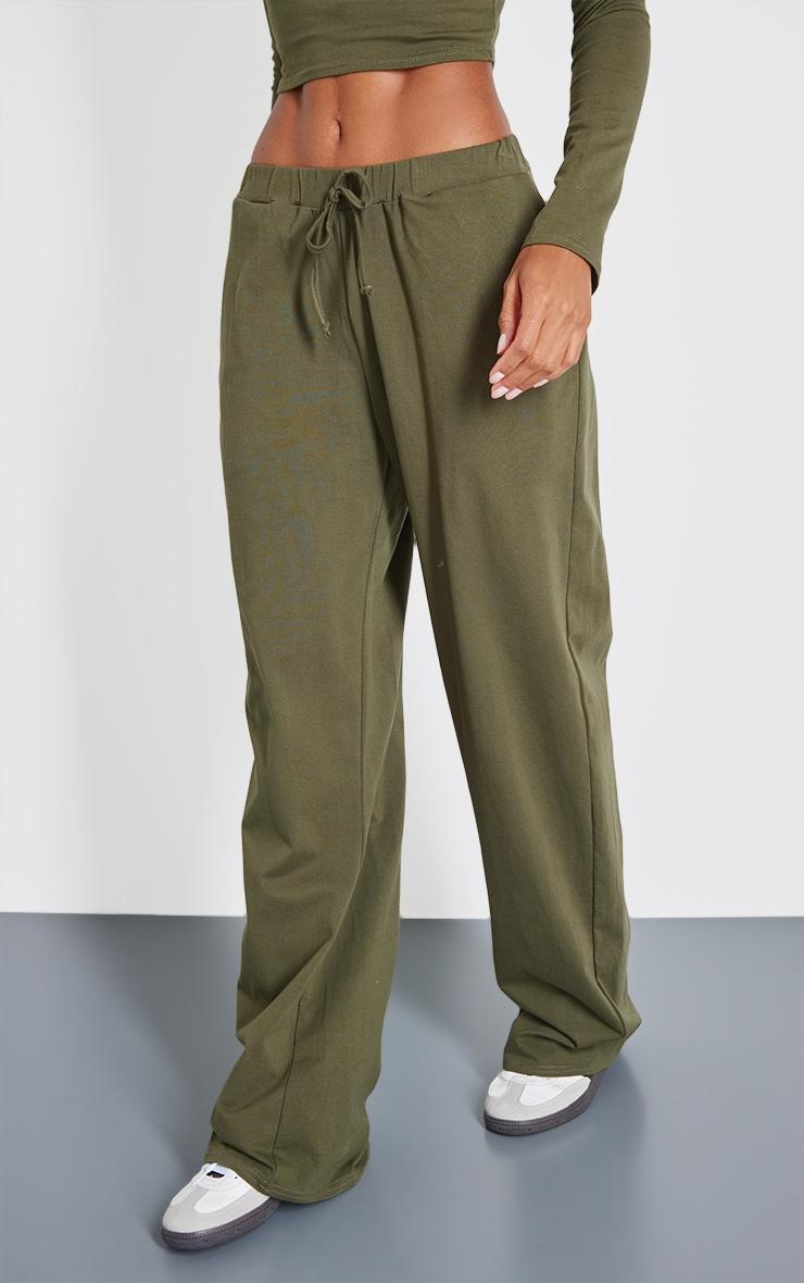 Olive Cotton Jersey Wide Leg Pants Product Image