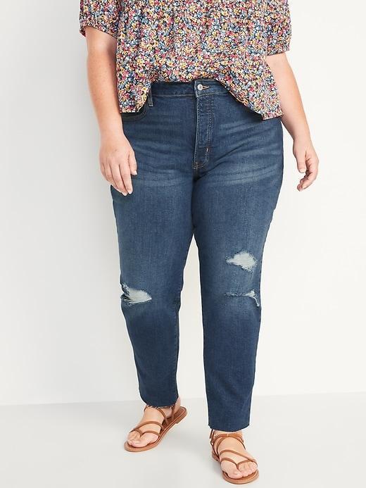 Curvy High-Waisted OG Straight Ripped Cut-Off Jeans Product Image