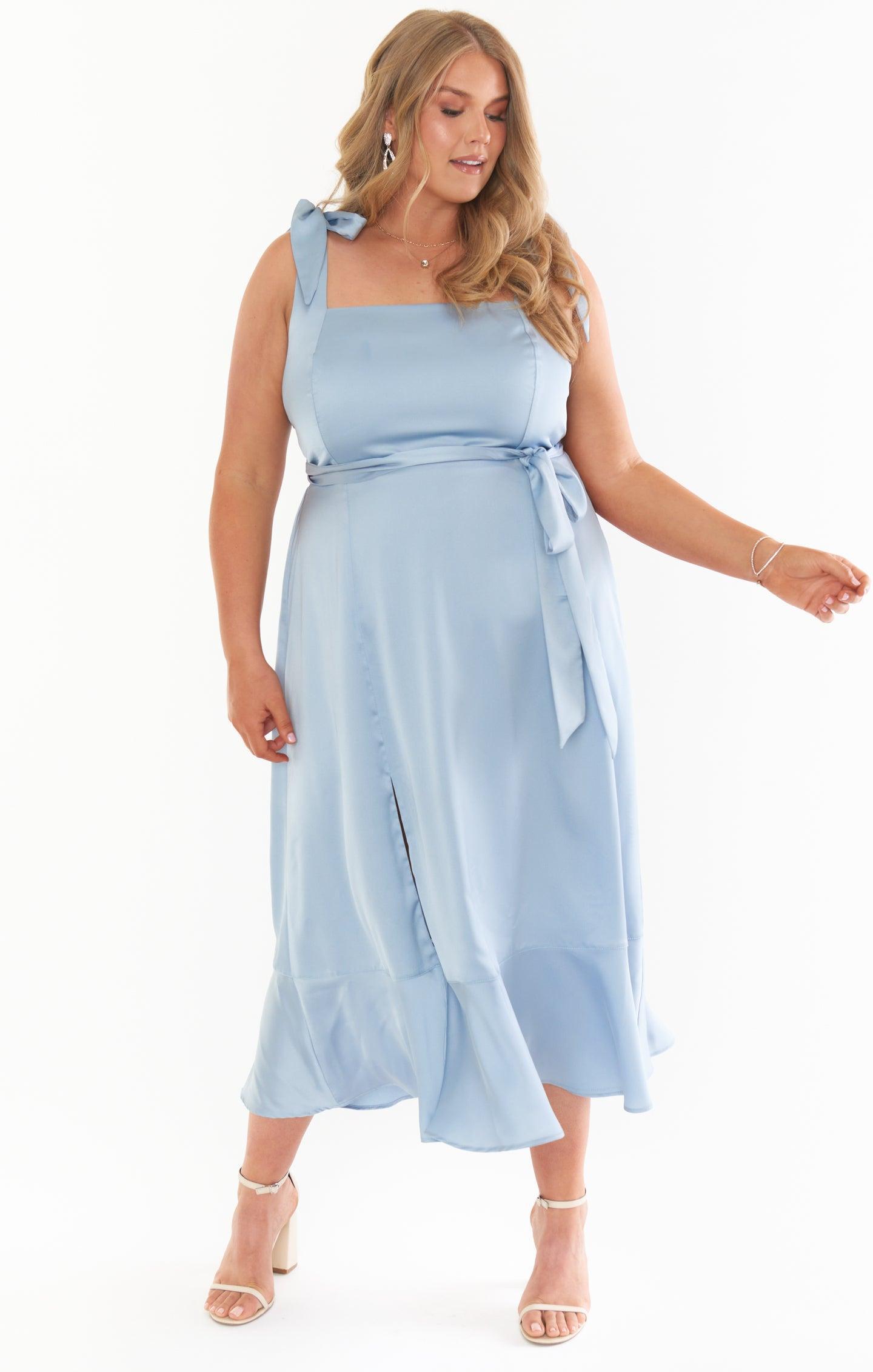 Claire Midi Dress ~ Steel Blue Luxe Satin Product Image