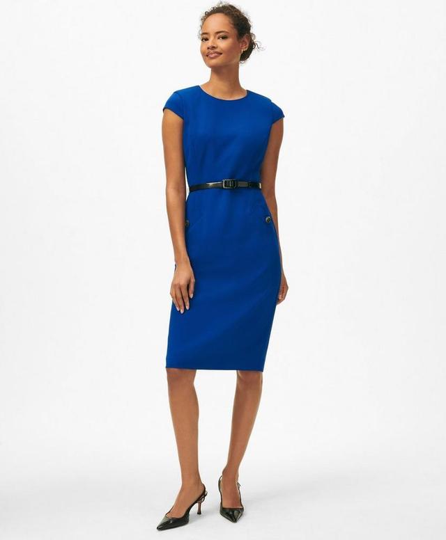 Cap Sleeve Belted Welt-Pocket Dress in Fine Twill Stretch Crepe Product Image