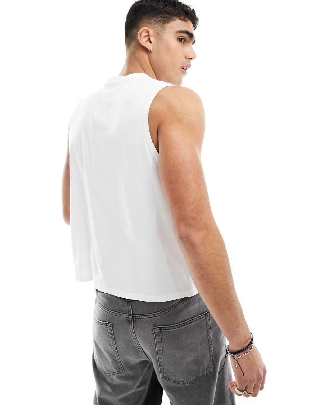 ASOS DESIGN relaxed cropped tank top with crew neck in white Product Image