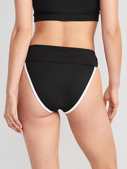 High-Waisted Ribbed French-Cut Bikini Swim Bottoms Product Image