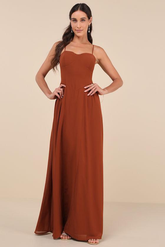 Exuding Excellence Brown Sleeveless Bustier Maxi Dress Product Image