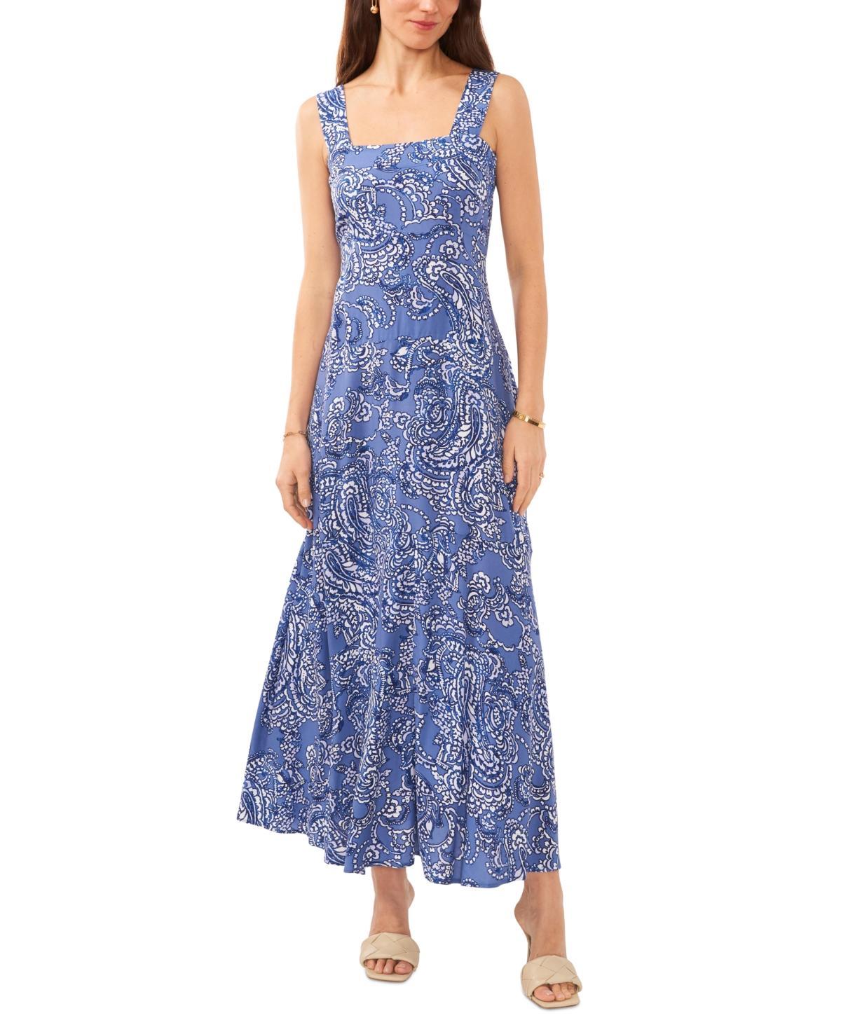 Vince Camuto Womens Printed Square-Neck Smocked-Back Maxi Dress Product Image