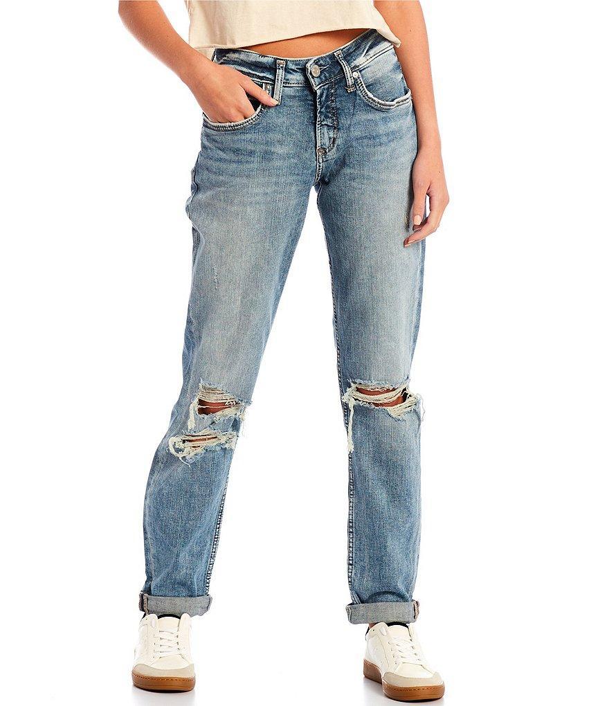 Silver Jeans Co. Mid Rise Distressed Rolled Cuff Boyfriend Jeans Product Image