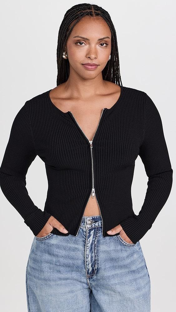 Good American Virgo Rib Zip Front Sweater | Shopbop Product Image