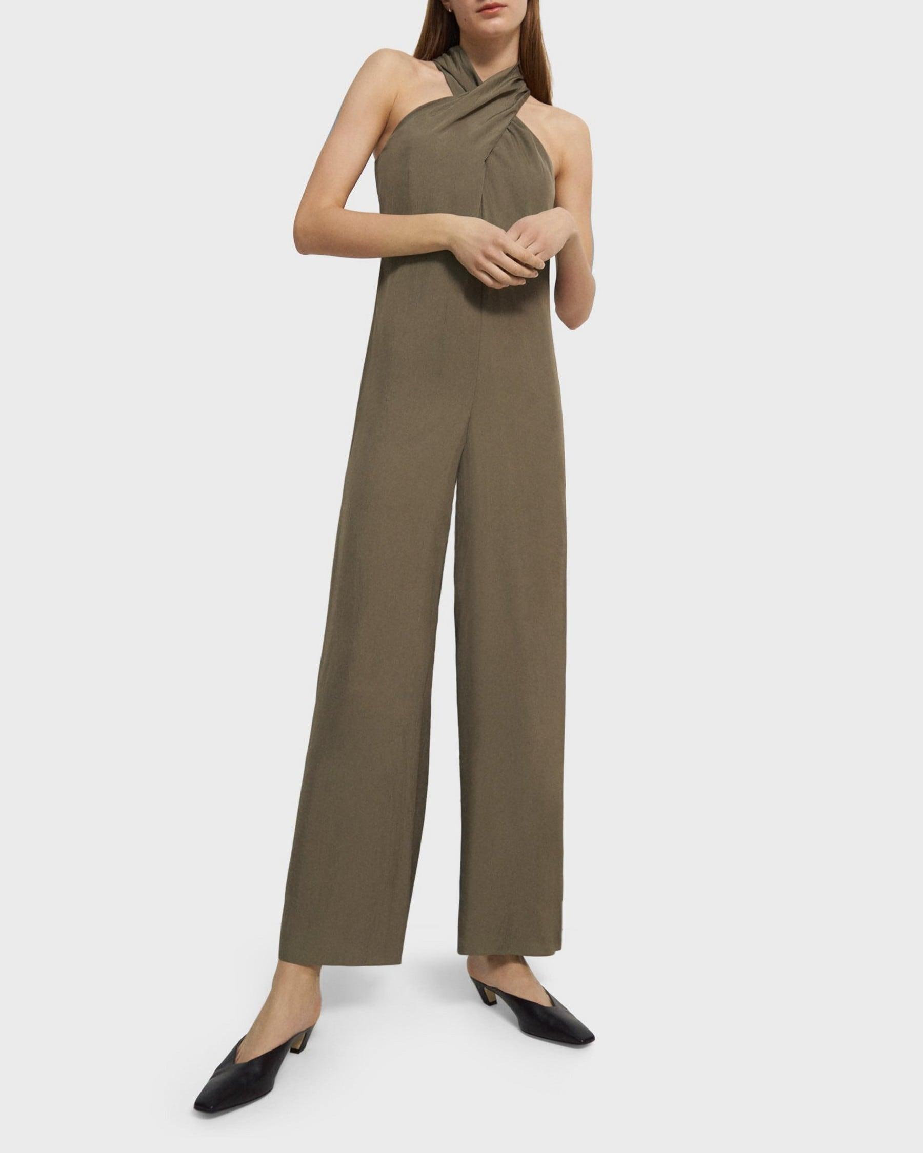 Sleeveless Halter Jumpsuit in Washed Twill Product Image