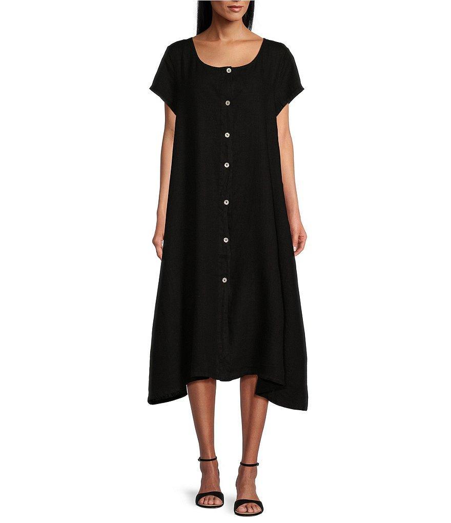 Bryn Walker Winsor Light Linen Round Neck Cap Sleeve Button-Front Midi Dress Product Image