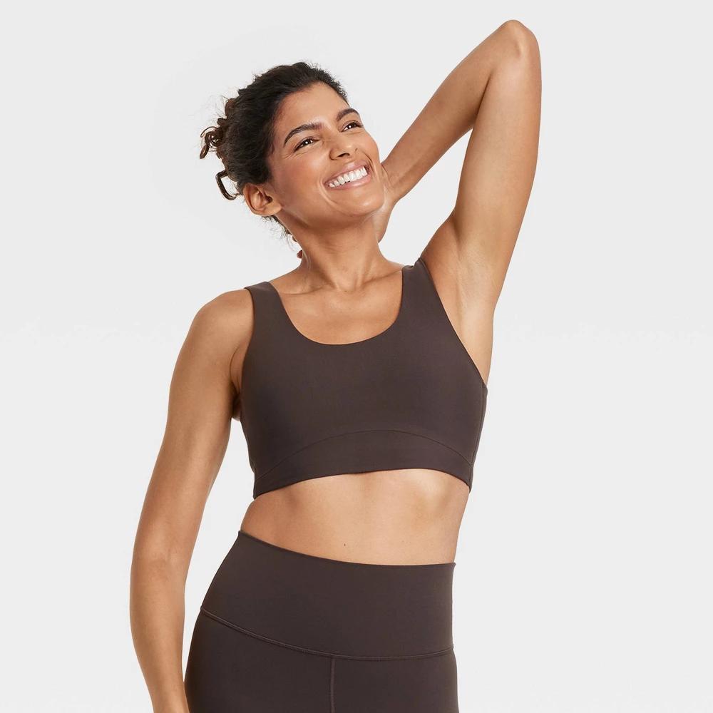 Womens Everyday Soft Medium Support Longline Sports Bra - All In Motion Dark Brown S Product Image