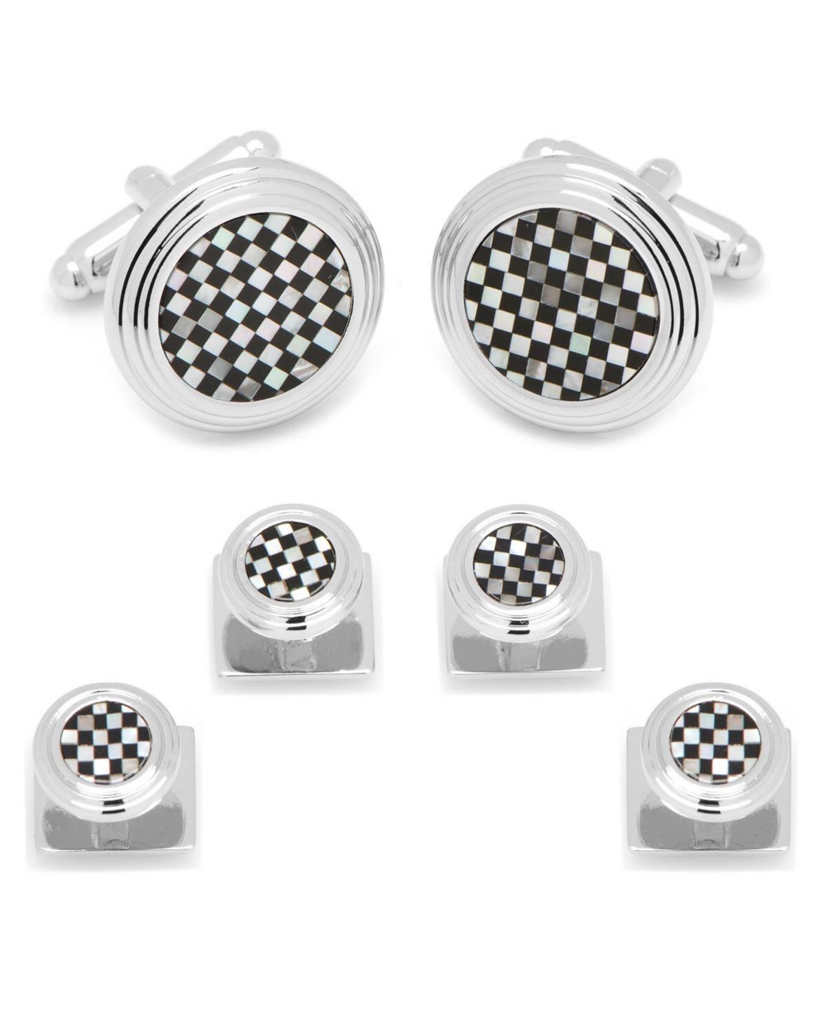 Checkered Onyx Mother-of-Pearl Cuff Links Studs Set Product Image