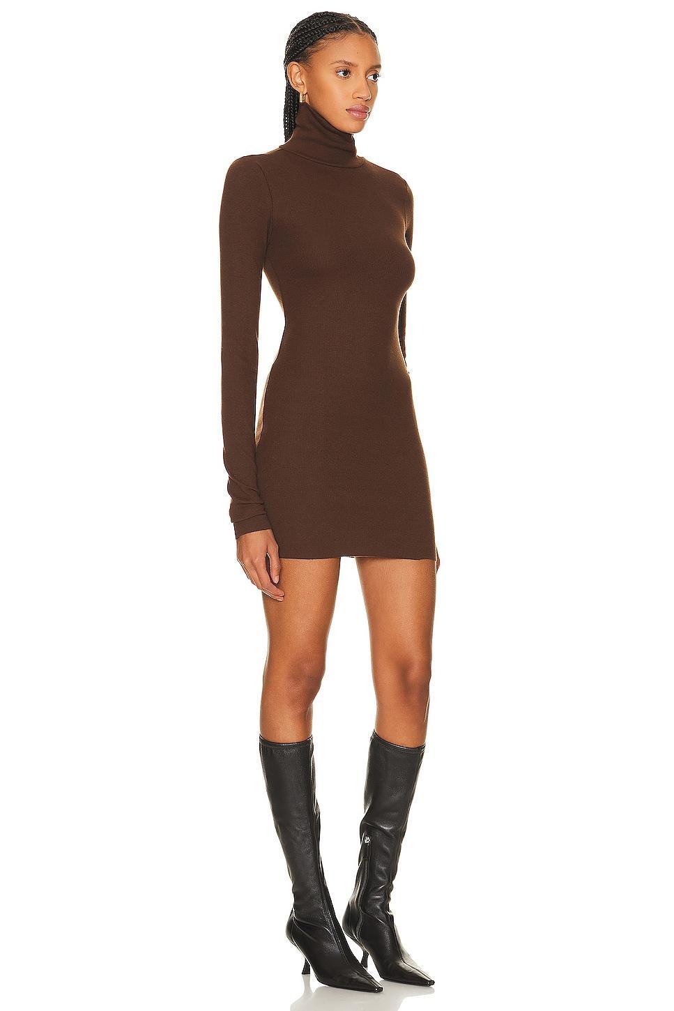 Eterne Long Sleeve Turtleneck Dress in Chocolate - Chocolate. Size XS (also in L). Product Image