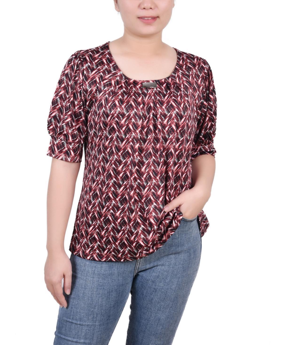 NY Collection Petite Short Sleeve Balloon Sleeve Top -NAVY SQUAR Product Image