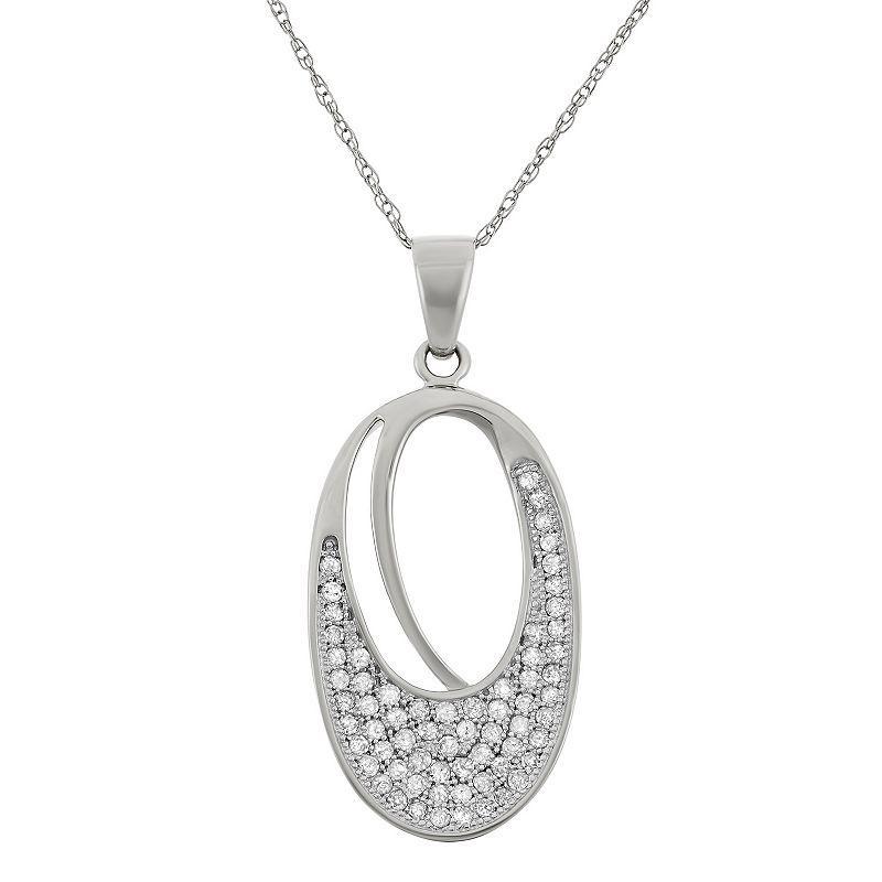 Sterling Silver 1/3 Carat T.W. Diamond Oval Pendant Necklace, Womens White Product Image