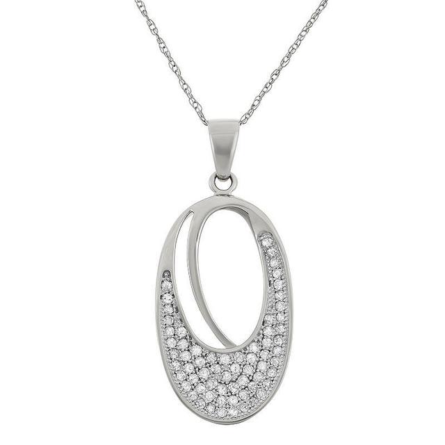 Sterling Silver 1/3 Carat T.W. Diamond Oval Pendant Necklace, Womens Silver Tone Product Image