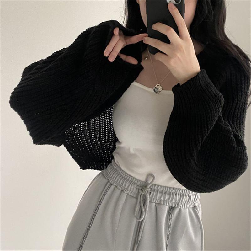 Plain Chunky Knit Open Front Crop Cardigan Product Image