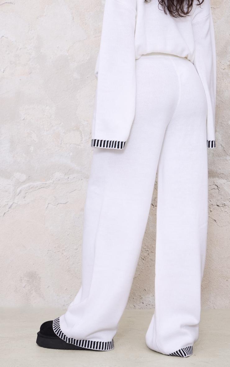 Cream Contrast Stitch Detail Knit Drawstring Waist Trousers Product Image