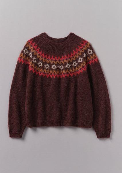 Fair Isle Yoke Mohair Blend Easy Sweater | Red Multi Product Image