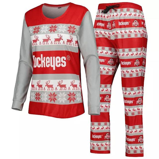 Womens FOCO Scarlet Ohio State Buckeyes Ugly Long Sleeve T-Shirt & Pajama Pants Sleep Set Product Image