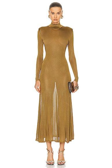 TOM FORD Slinky Turtleneck Dress in Mustard Product Image