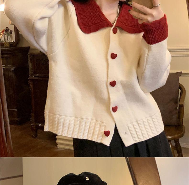 Contrast Collar Button-Up Cardigan Product Image