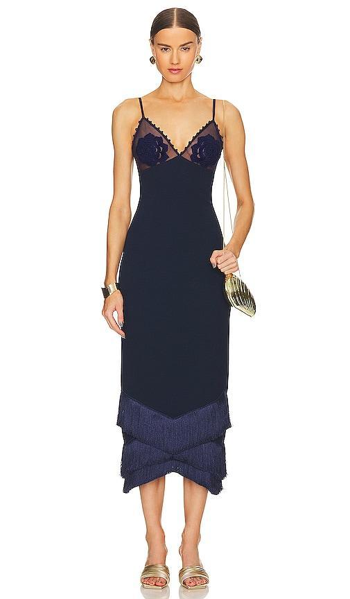 PatBO Embroidered Crochet Midi Dress in Navy Product Image