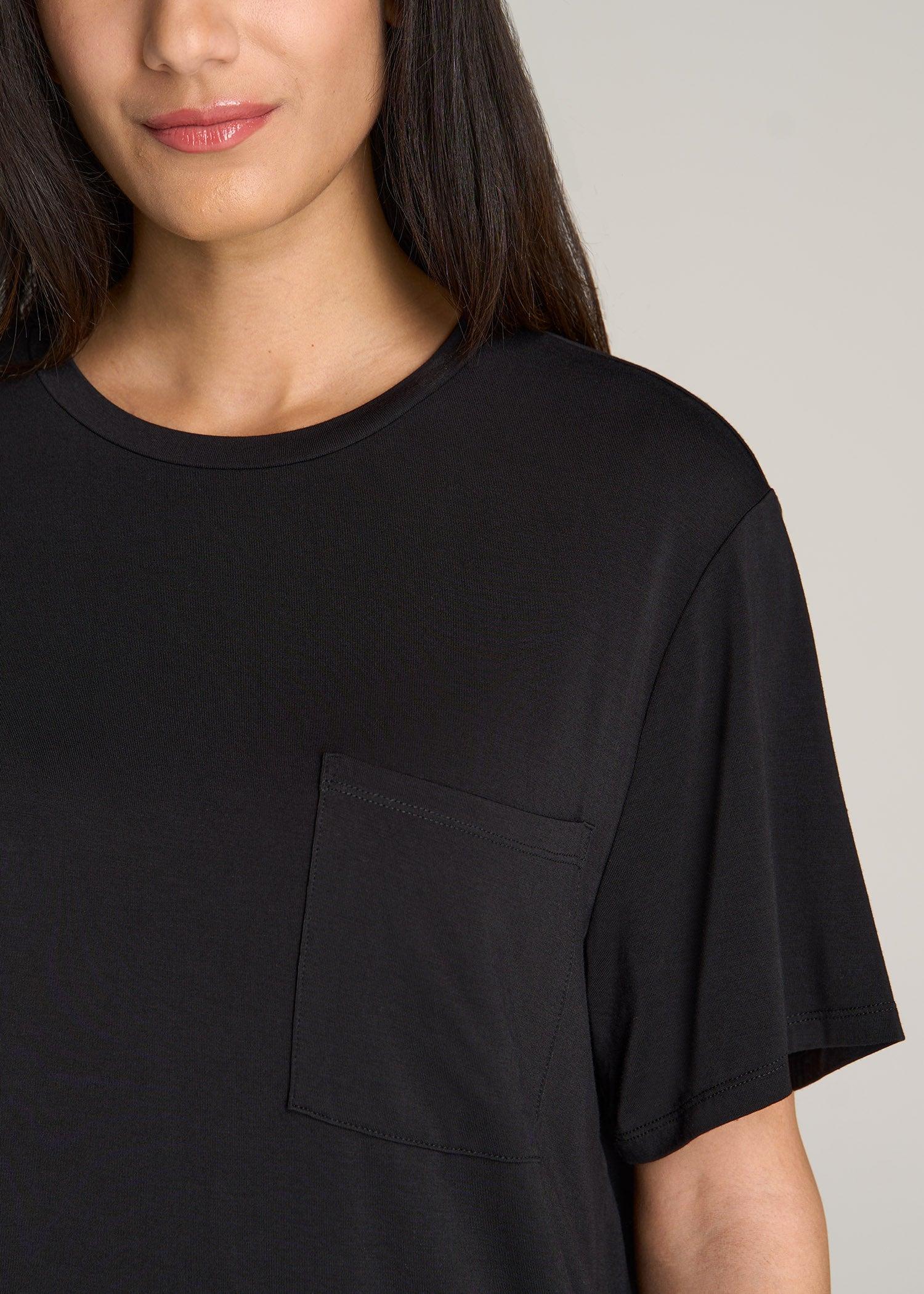 Short-Sleeve Oversized Crewneck Pocket T-Shirt for Tall Women in Black product image