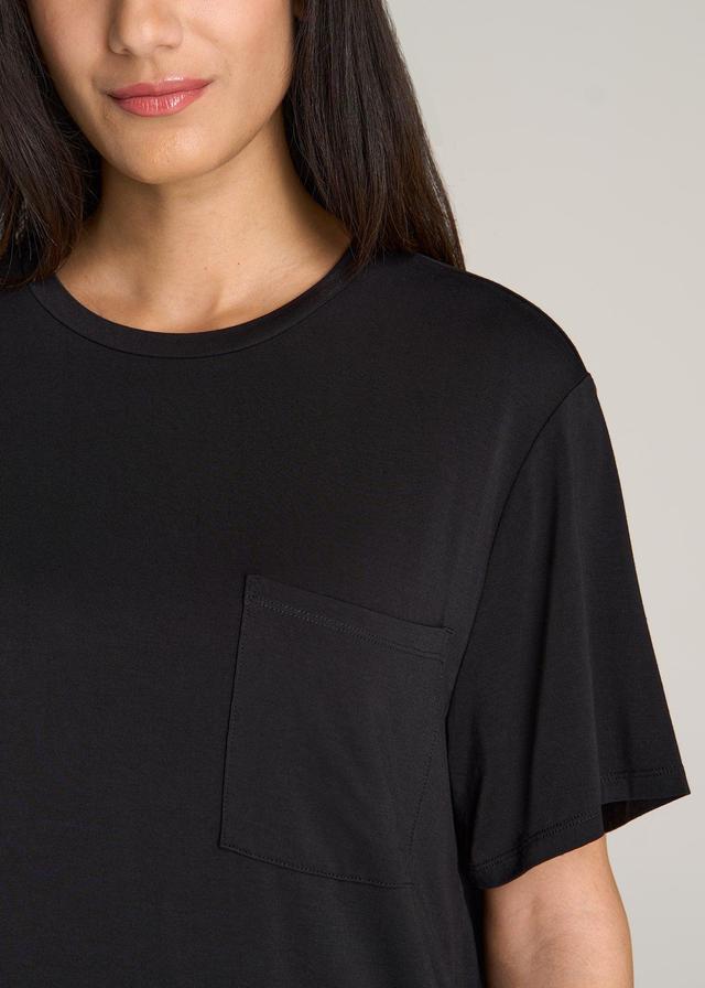 Short-Sleeve Oversized Crewneck Pocket T-Shirt for Tall Women in Black Product Image