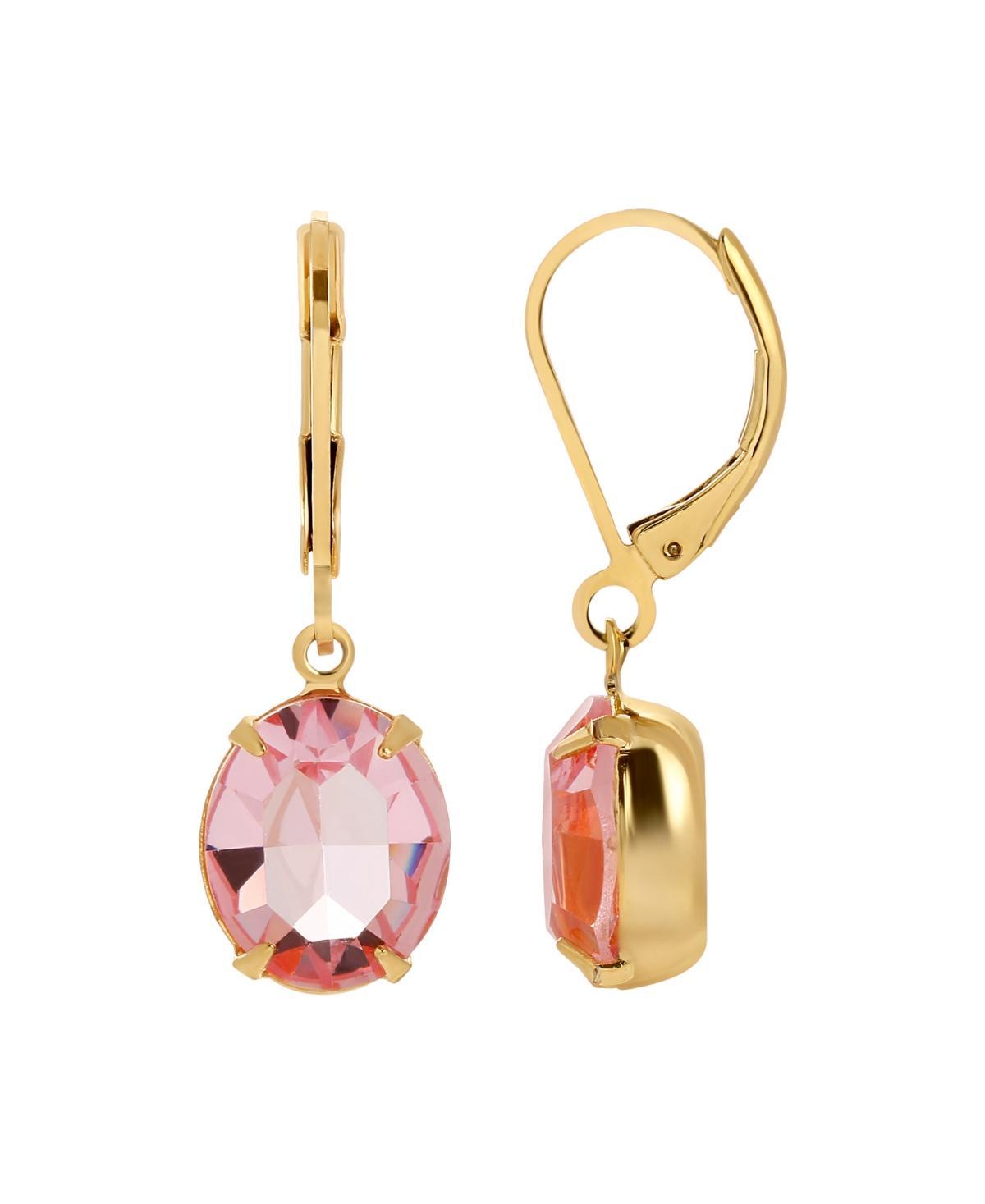 1928 Gold Tone Pink Oval Crystal Drop Earrings, Womens Product Image