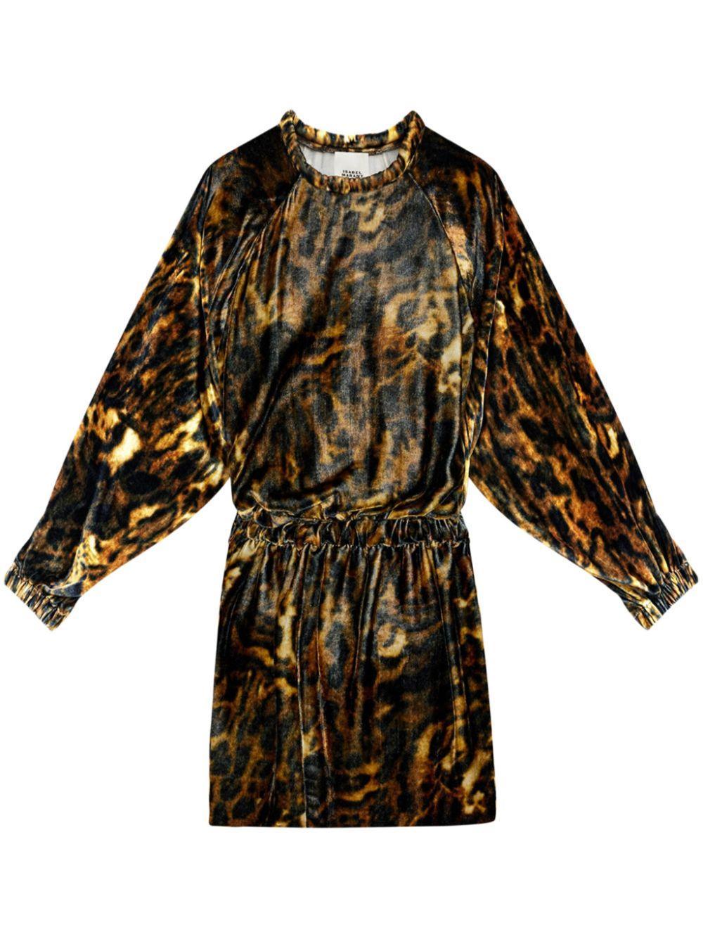 ISABEL MARANT Lassie Print Long Sleeve Velvet Minidress In Multi Product Image