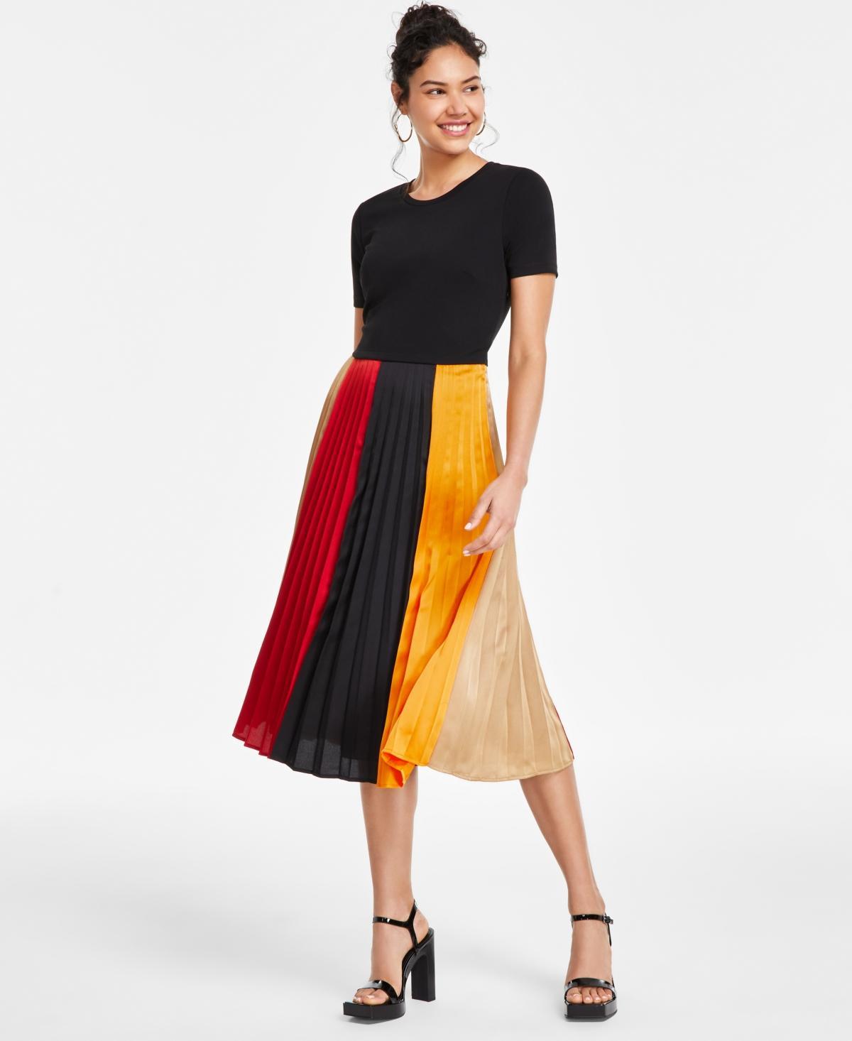 Women's Colorblocked Pleated Midi Dress Product Image