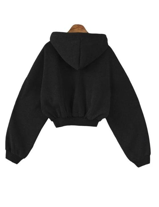 Long Sleeve Plain Hooded Zip-Up Jacket Product Image