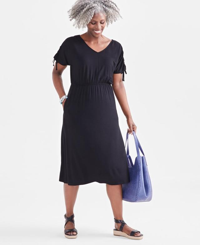 Style & Co Womens V-Neck Ruched-Sleeve Dress, Created for Macys Product Image