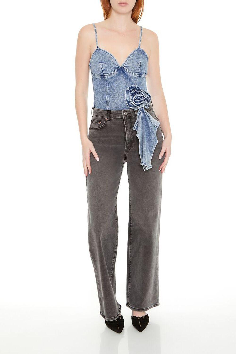 Rosette Denim Bodysuit | Forever 21 Product Image