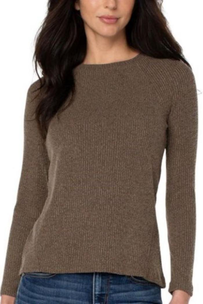 Long sleeve textured crew neck top Product Image