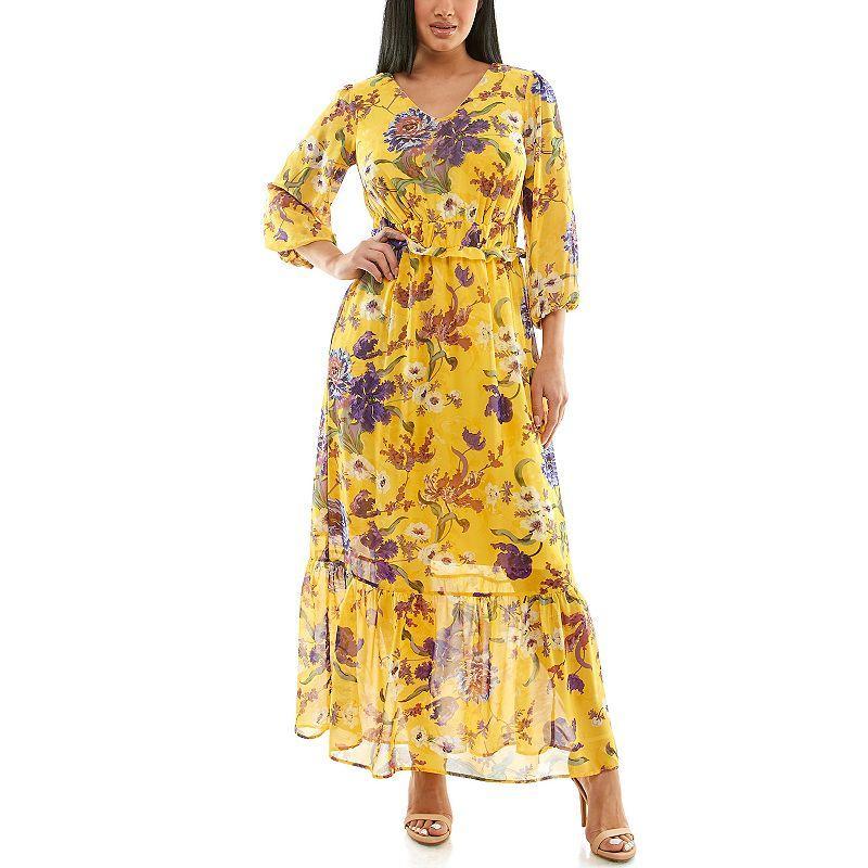 Womens Nina Leonard Chiffon Printed Maxi Dress Product Image