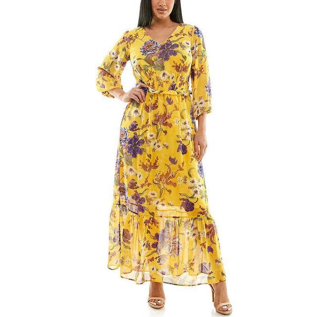 Womens Nina Leonard Chiffon Printed Maxi Dress Gold Product Image