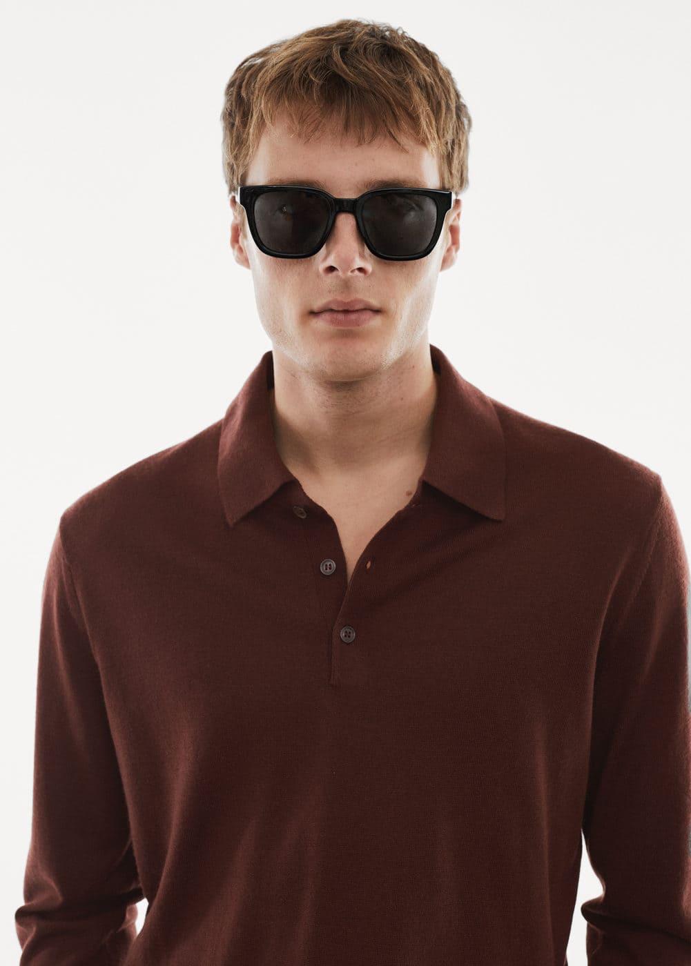 MANGO MAN - 100% merino wool long- sleeved polo shirt wineMen Product Image