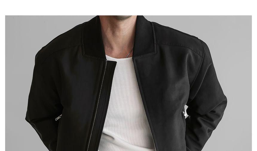 Collared Plain Zip Cropped Bomber Jacket Product Image