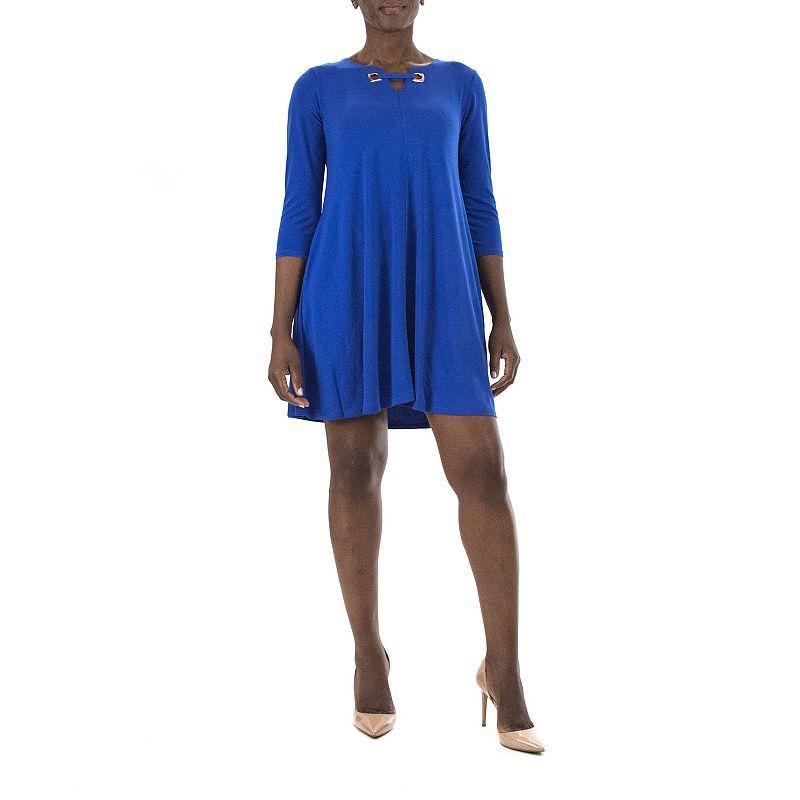 Womens Nina Leonard Embellished Keyhole Swing Dress Blue Product Image