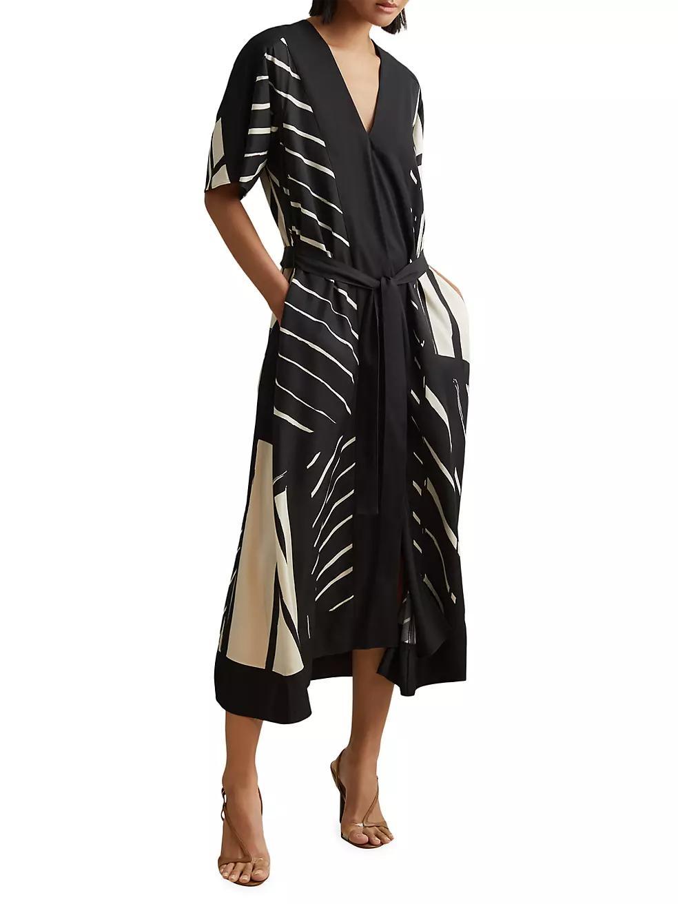 Graphic Tie-Waist Caftan Midi-Dress Product Image