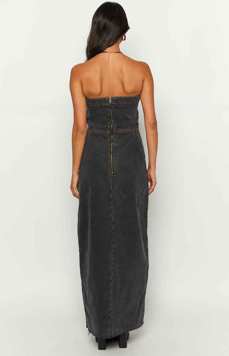 Romey Black Denim Strapless Maxi Dress Product Image