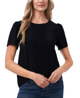 CeCe Womens Pintucked Front Short Sleeve Crew Neck Blouse Product Image