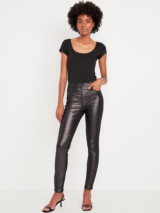 High-Waisted Shine Rockstar Super-Skinny Jeans Product Image