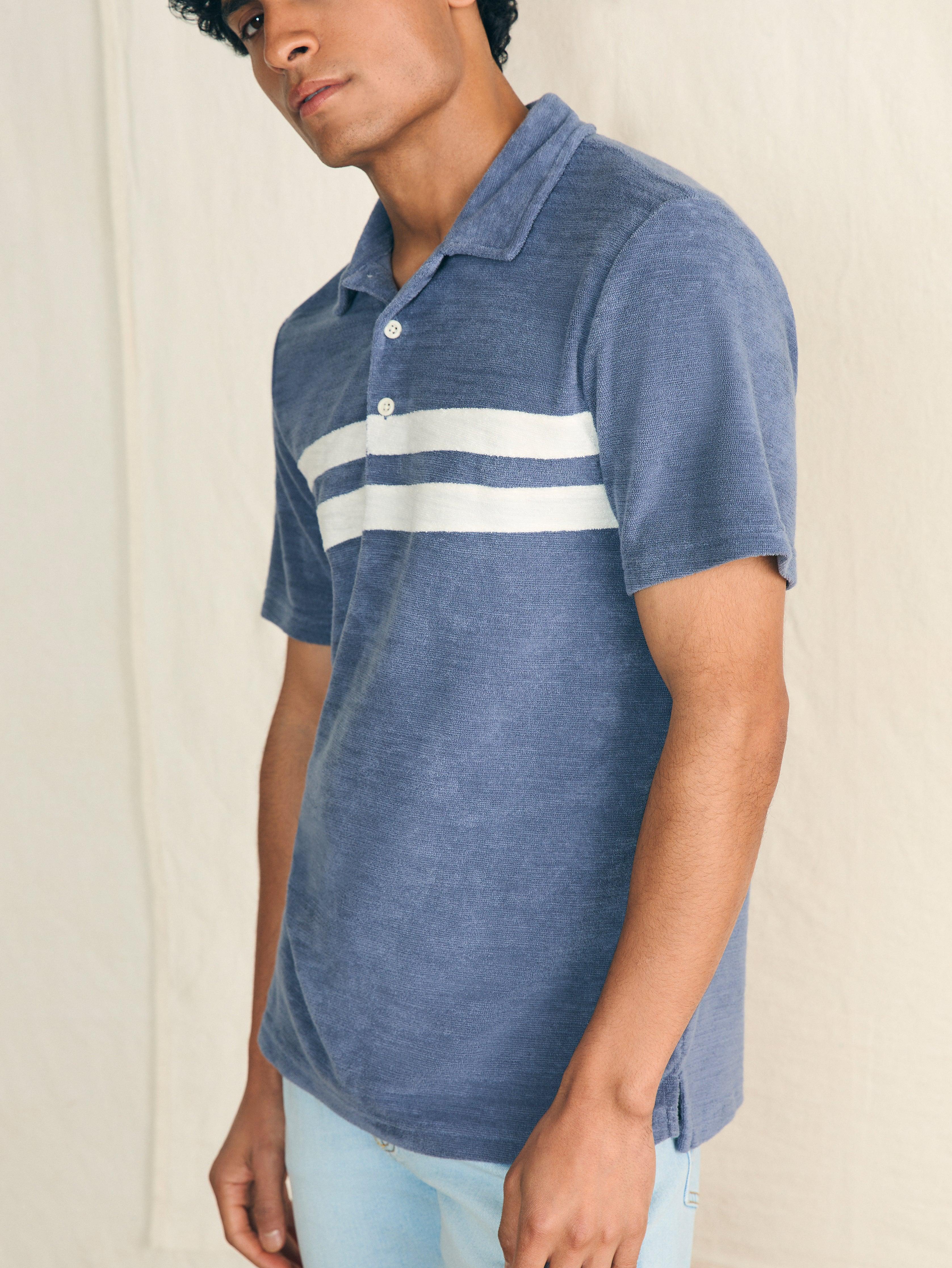 Cabana Towel Terry Surf Stripe Polo Shirt - Ivory Storm Male Product Image