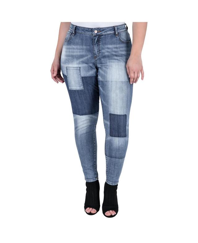 Plus Size Women's Patchwork Stretch Denim Premium Jeans Product Image