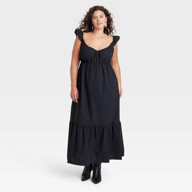 Womens Flutter Cap Sleeve Maxi A-Line Dress - Universal Thread Black 2X Product Image