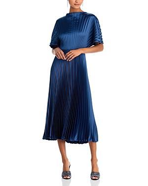 Amsale Satin Fan Pleated Midi Dress Product Image