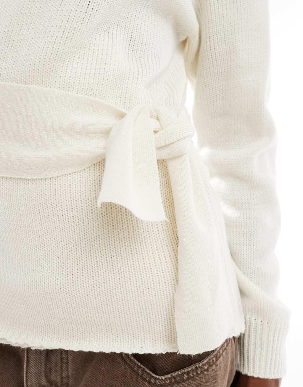 Glamorous wrap front sweater in cream knit Product Image