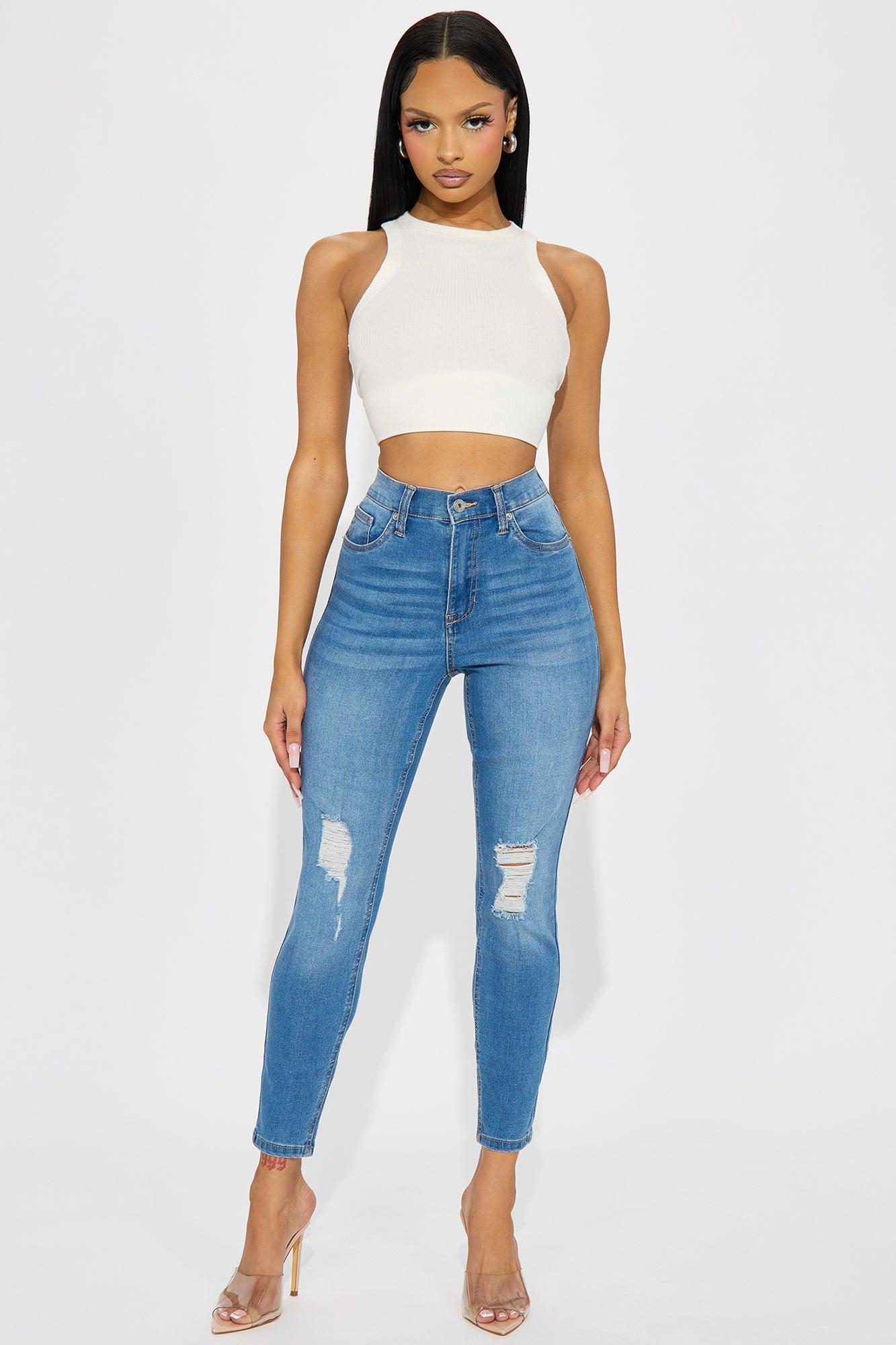 Well Aware Stretch Ripped Skinny Jeans - Medium Wash product image